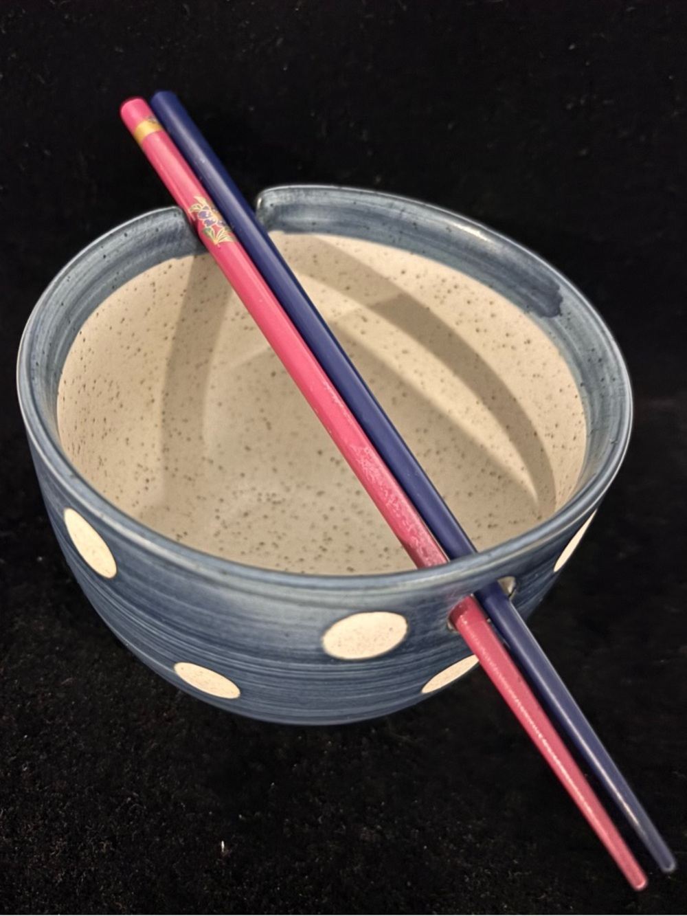 Blue Pottery Polk a Dot  Chopstick Holder Bowl